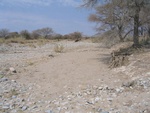 somewhere on the road - dried out river with fence running across!